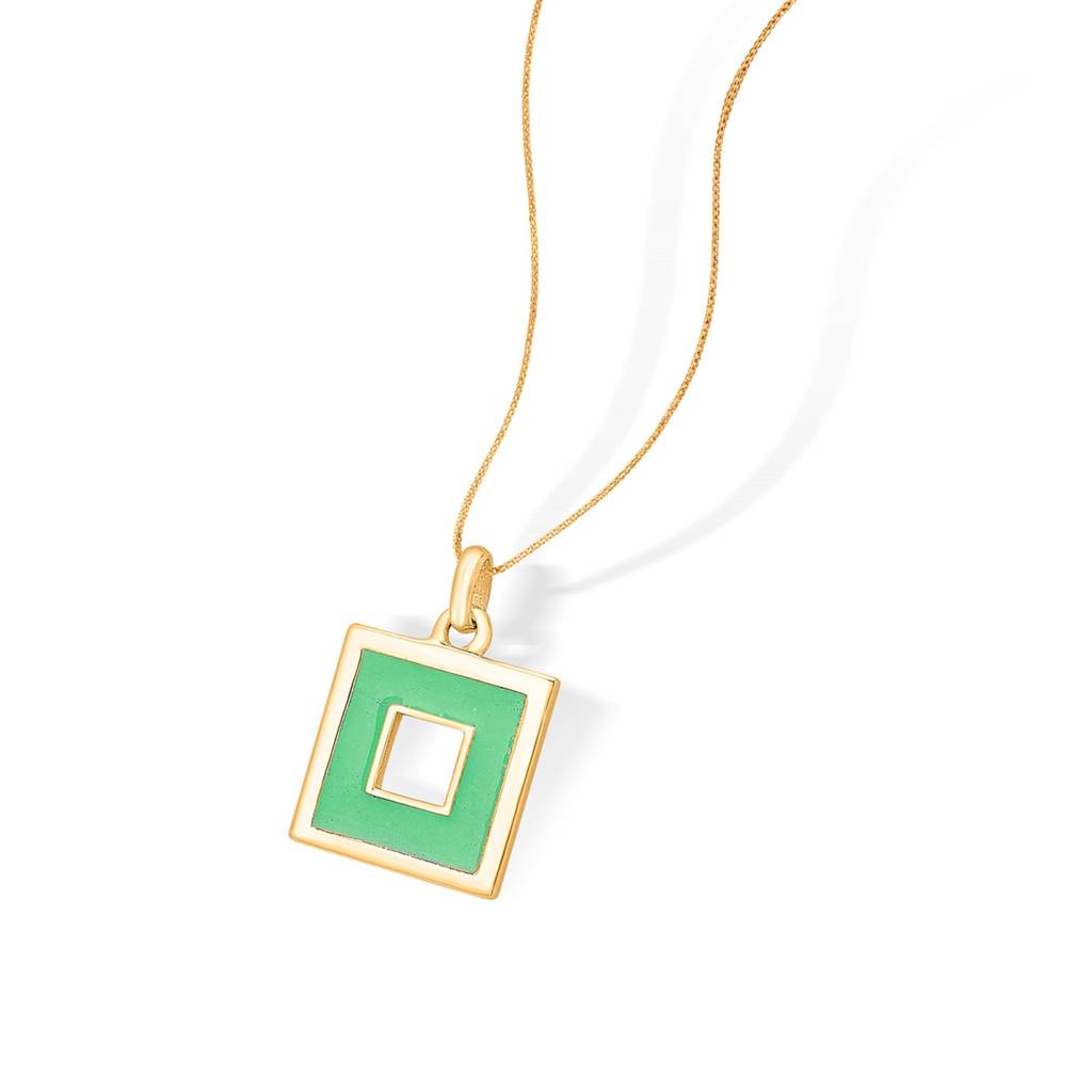 Green Square 925 Sterling Silver Pendant- Golden(Without Chain) : NPYY00500058