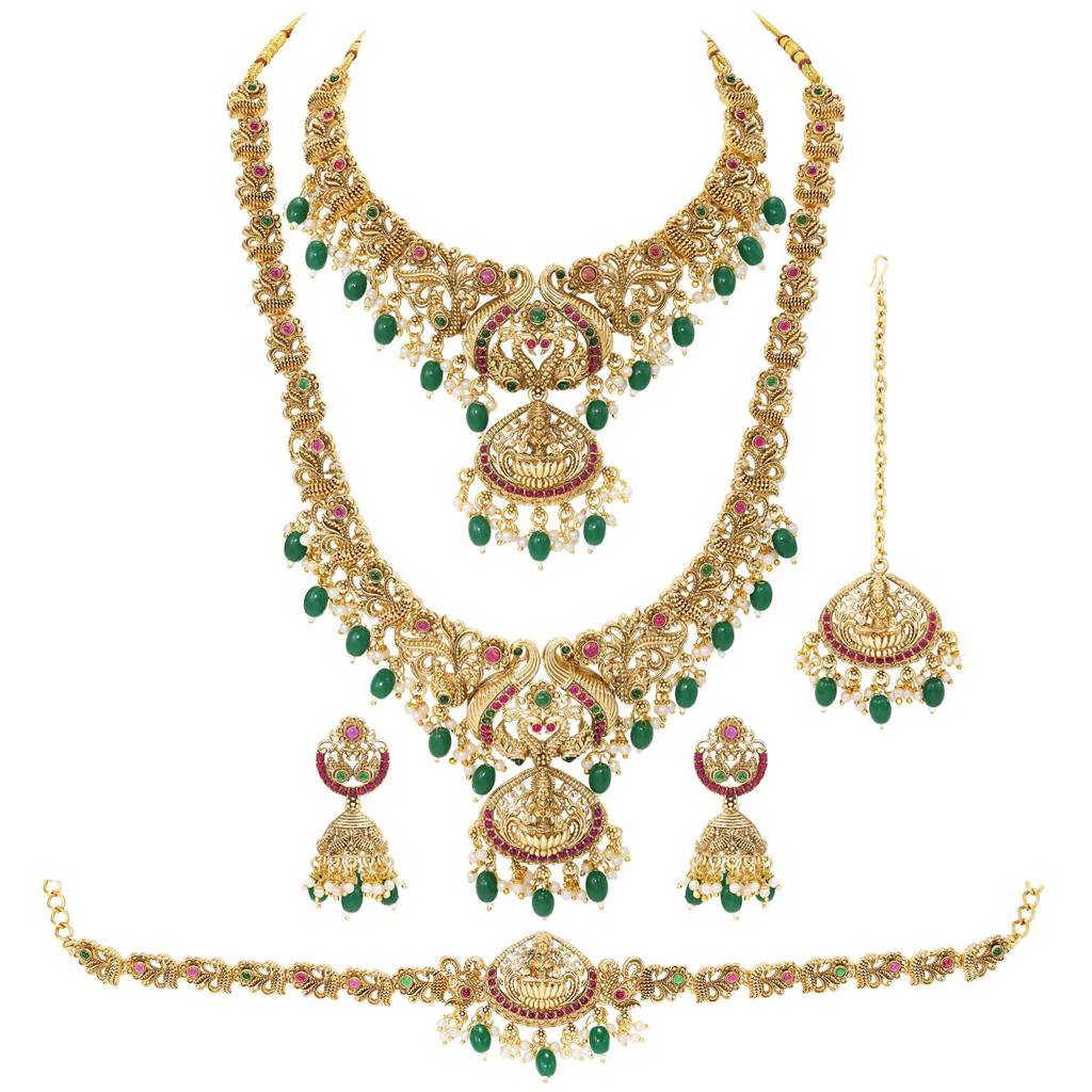 Gold Plated Traditional Bridal Jewellery Necklace Set For Women : PF109BR02RPG