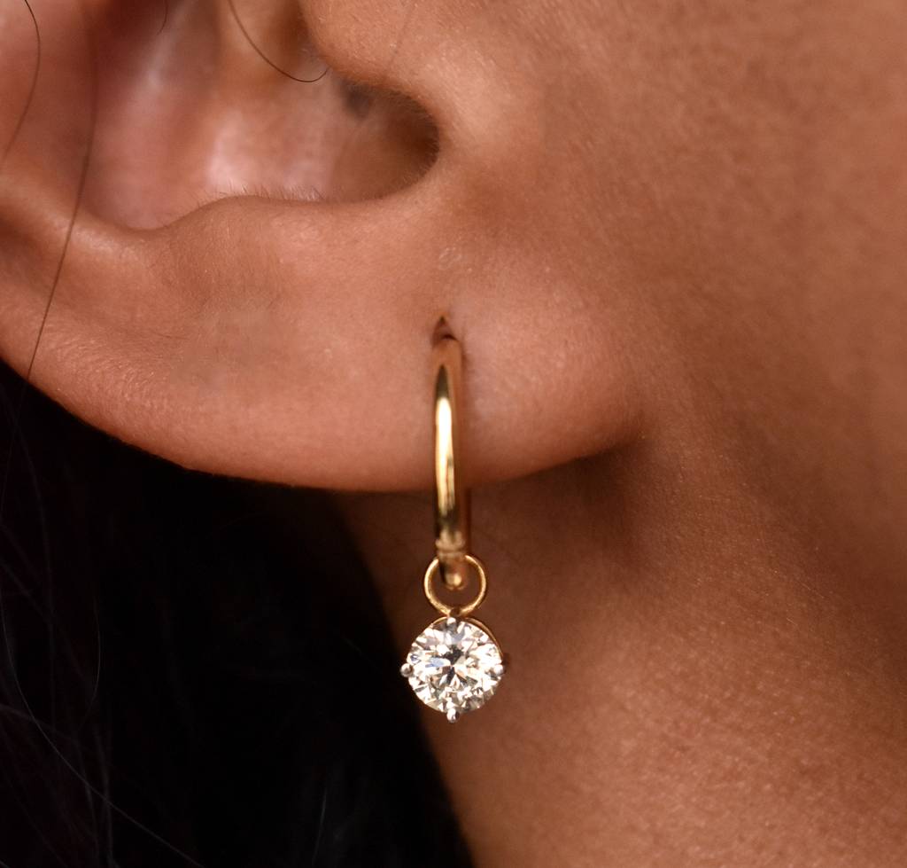 Dangling Charm Hoops With Lab Grown Diamond In 14K Yellow Gold : T730LG-14Y