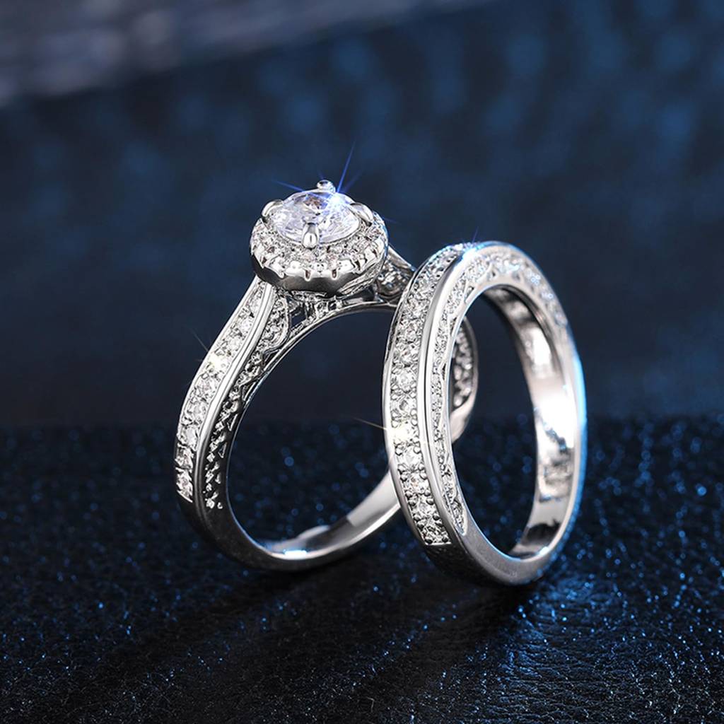 Silver Plated Crystal & Cz Studded Solitaire & Eternity Finger Ring Fancy Jewellery For Women & Girls (Size- Us 7) : PX9R3041-7