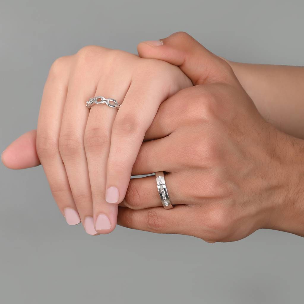 925 Silver Zirconia Ink Design Couple Rings : 8905124492712