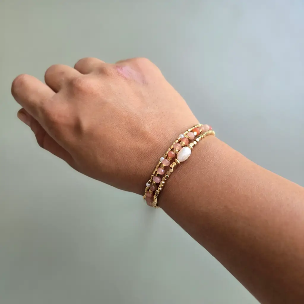 Peach Onyx Lumba Bracelet With Brass Charms : Lumba05