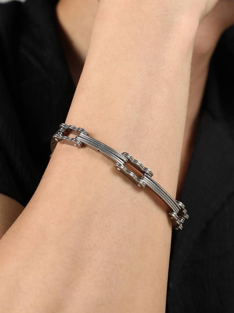 Men'S The Hinge-Link Chain Bracelet - Metallic Silver : FABR1277
