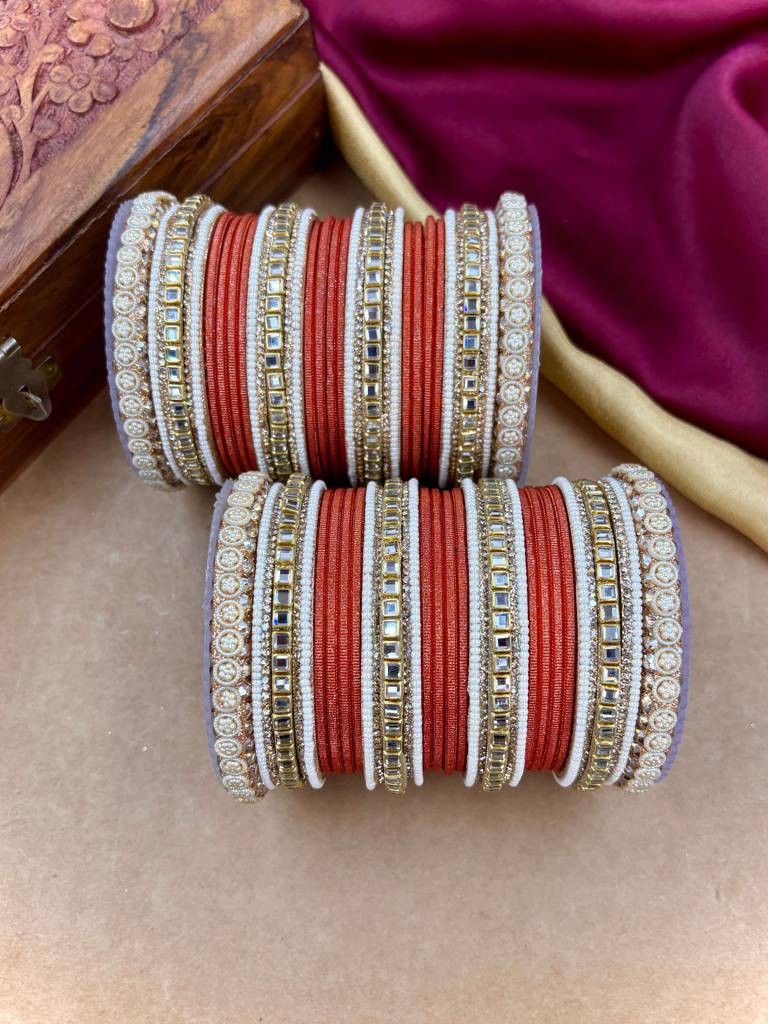 Traditional Kundan Bangles : HB-68-24-ORANGE