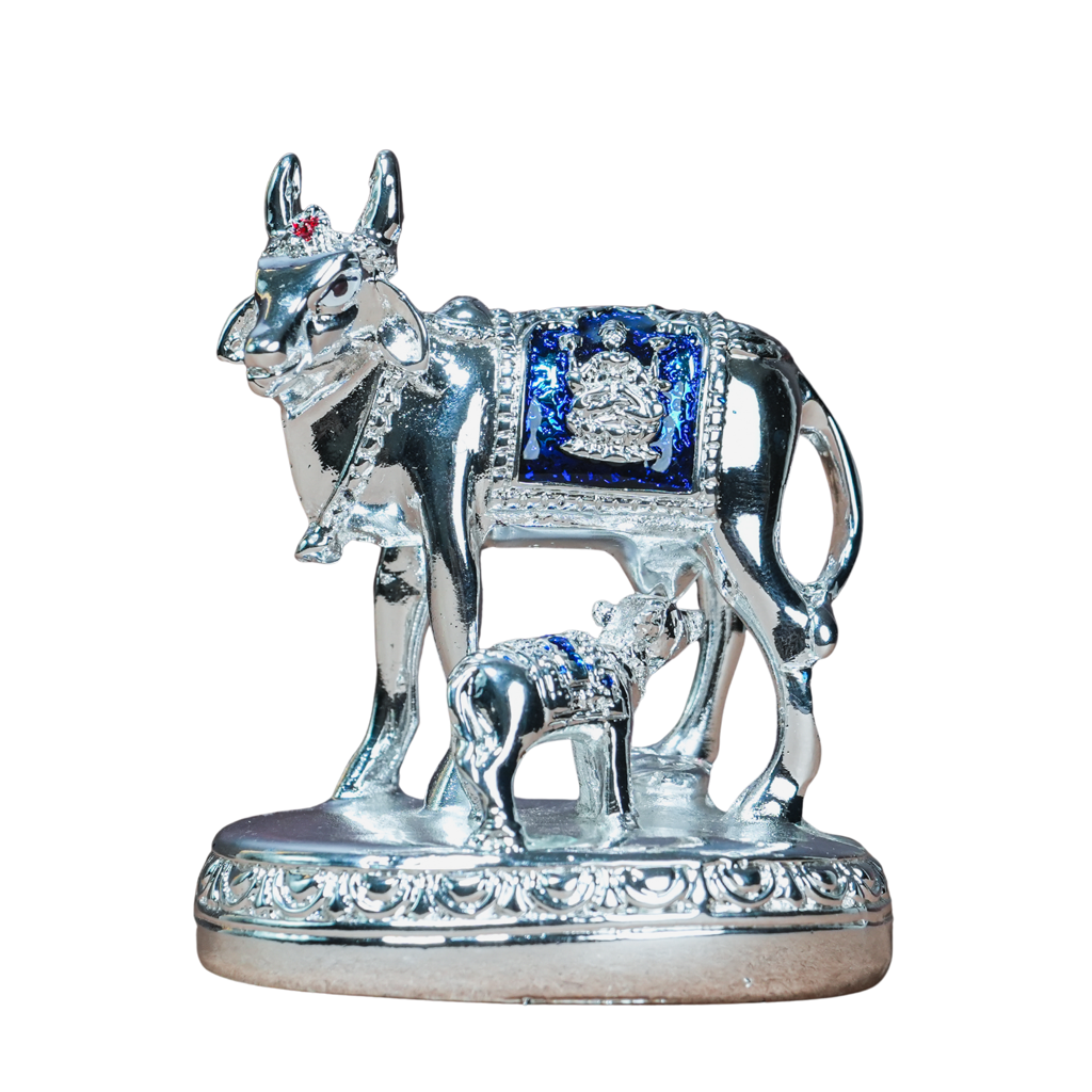 999 Silver Divya Kamadhenu Cow And Calf Figurine : SMK-GFT-HDC-004