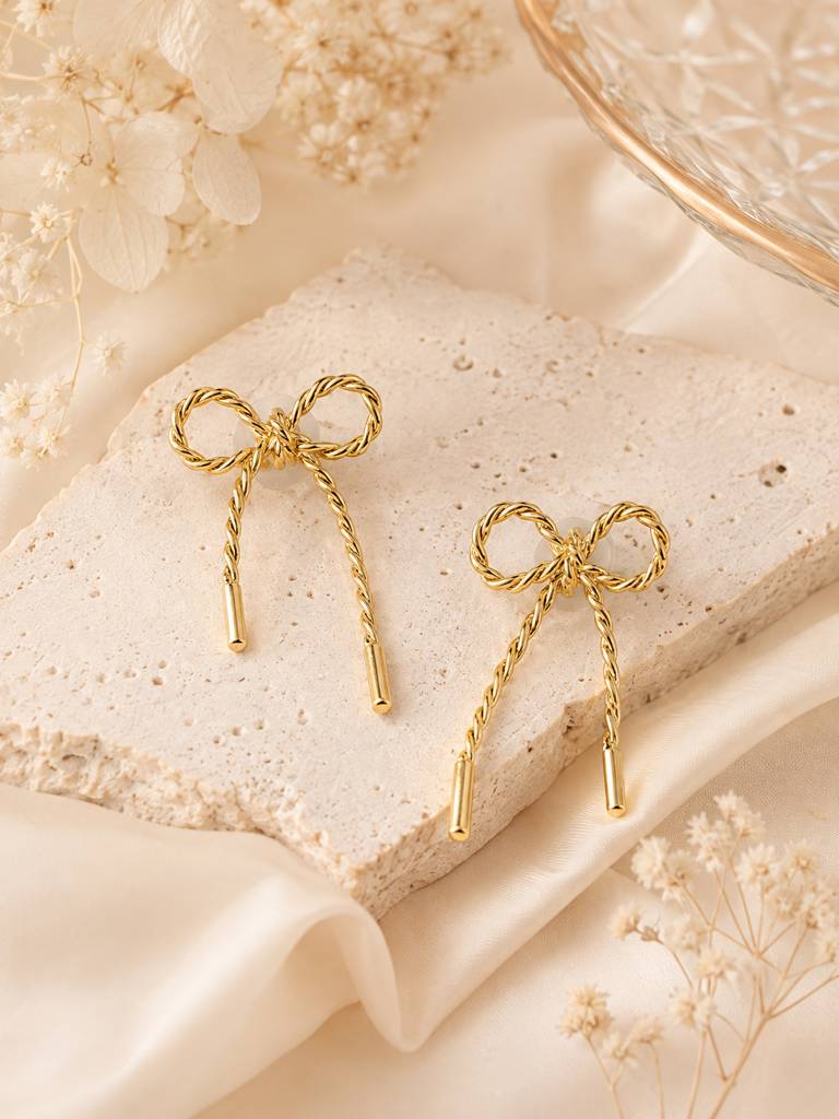 Golden Bow Twist Earrings – Aanura : AN-LJ-GO-0047-DE