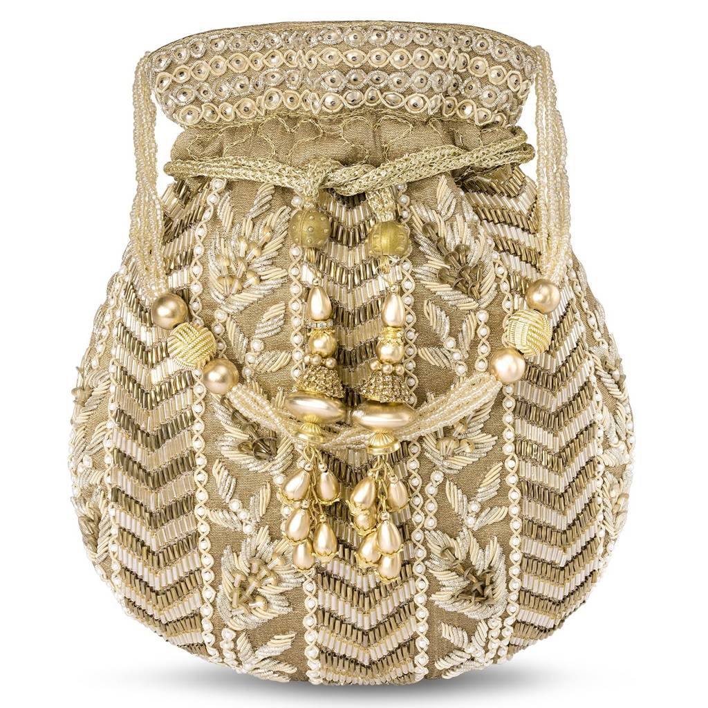 Potli Bag For Women Handmade Evening Wristlet Handbag Stylish Bridal Purse Fashion Bag For Girls (P128Crm) : P128G
