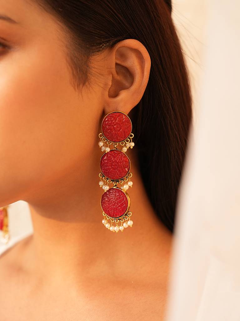 Red Monalisa Stone Drop Earrings : 340EAR22RJ