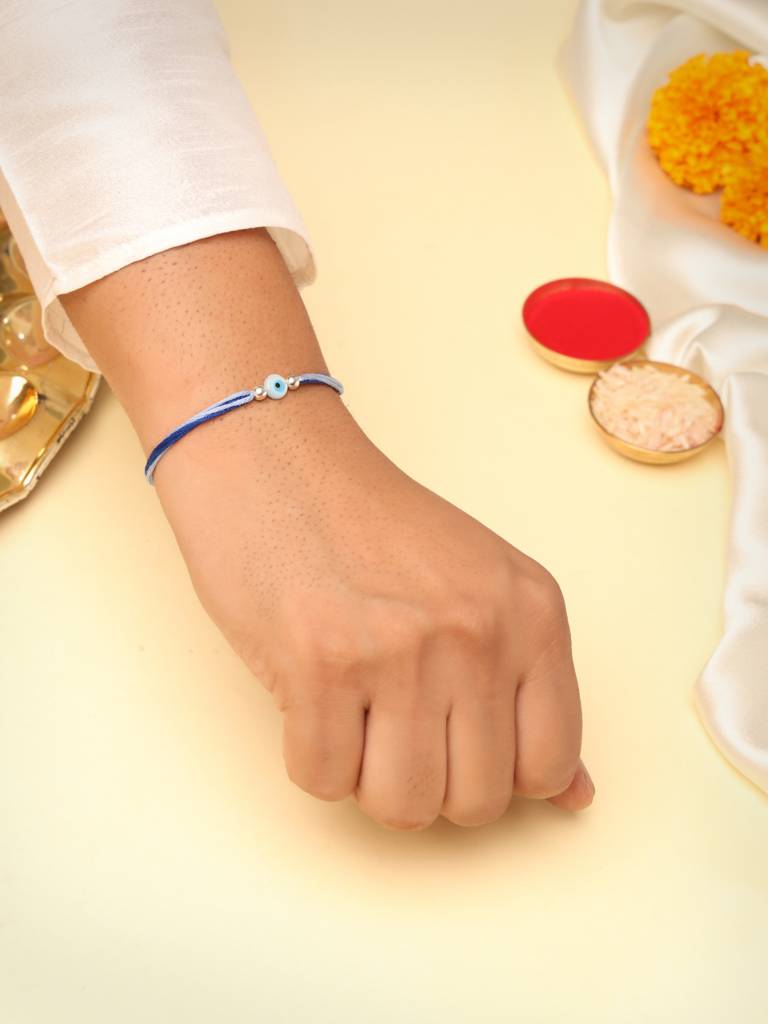 925 Sterling Silver Evil Eye Round Thread Rakhi : SILRAK182