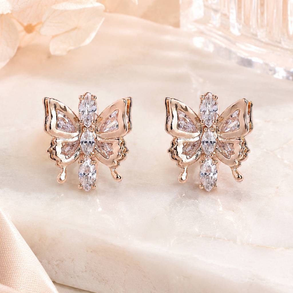 Butterfly Design Hoop Earrings For Women | Crystal Studded Fashion Jewellery : CAD-091-IG-ER