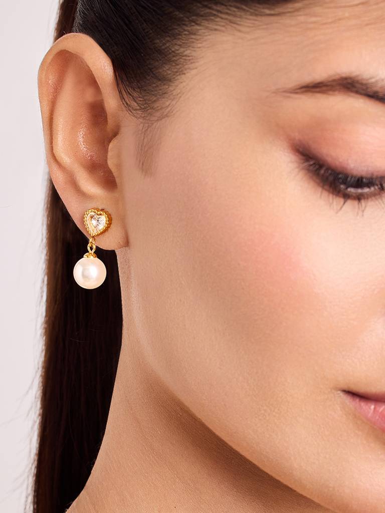 18K Gold Plated Heart Pearl Earrings Stainless Steel Waterproof & Anti-Tarnish : E44ASSS0G