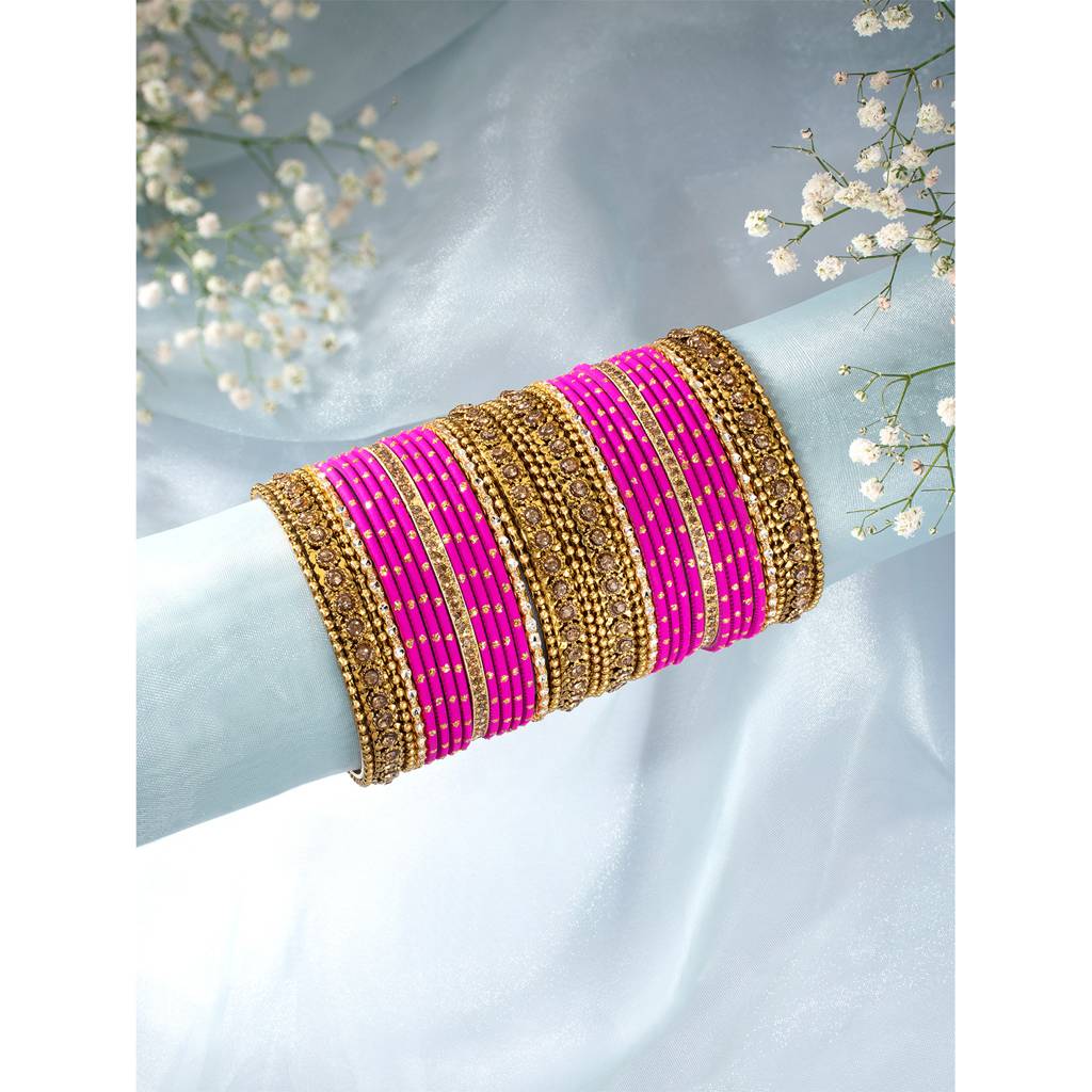 Studded Green Silk Thread Bangles Set Ethnic Jewellery For Women : PF51B84RP