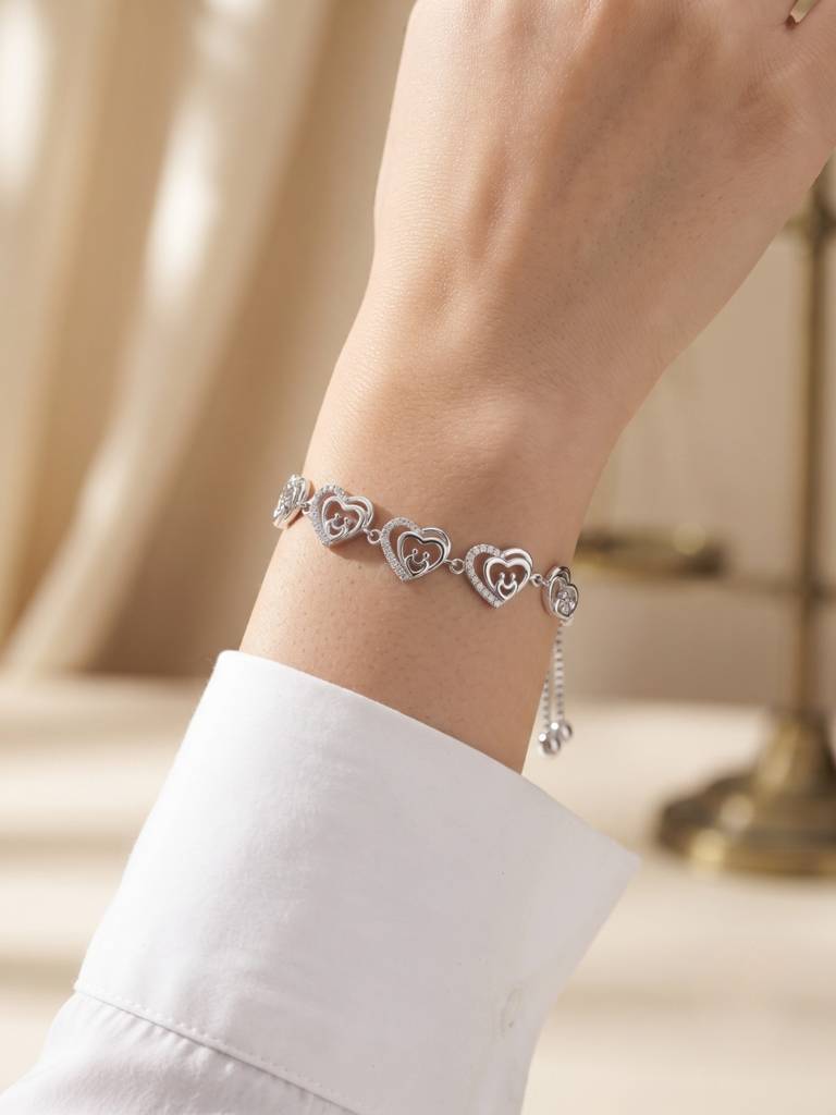 925 Silver Elegant Crystal Link Bracelet For Women : BR-57