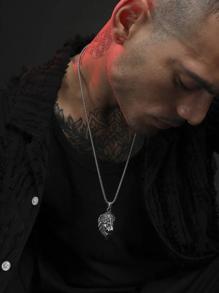 Men'S Lion Pendant Necklace - Silver : FAPD1088