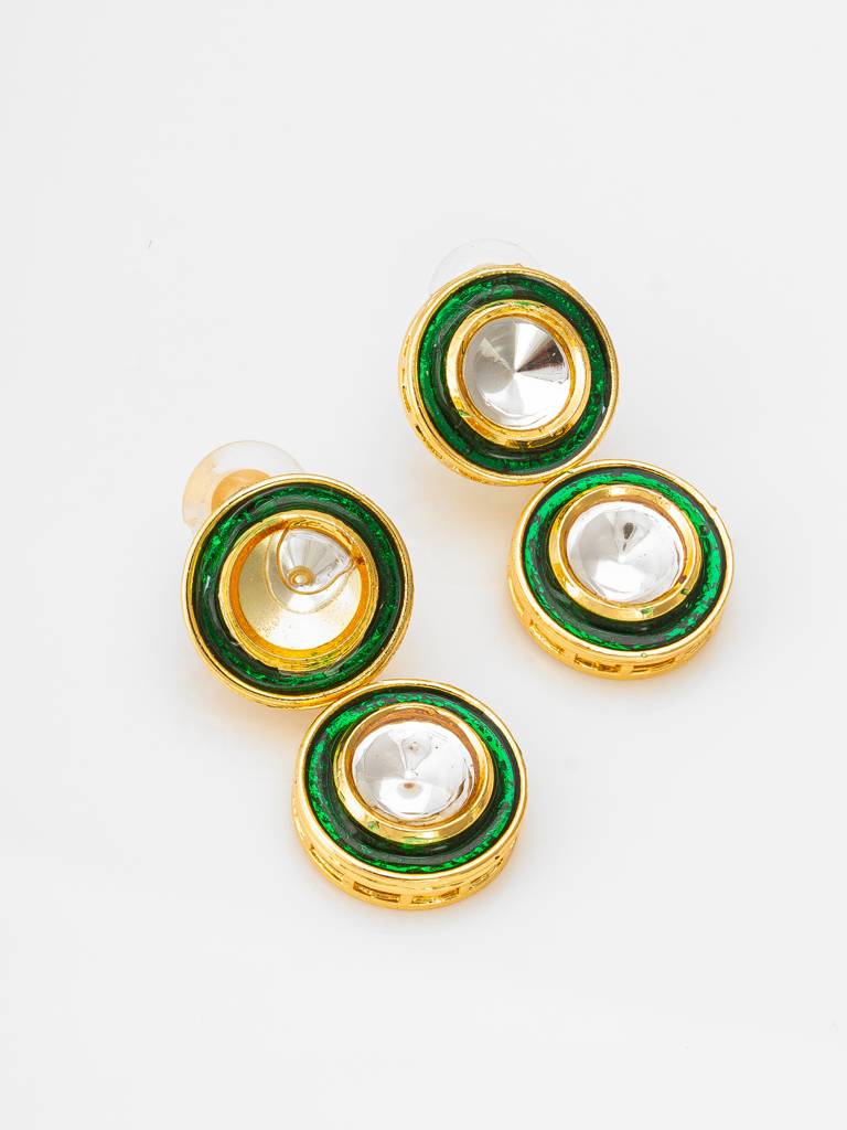 All-Over Round Polki Kundan Necklace Set With Meenakari Enamel And Stud Earrings : NK4341