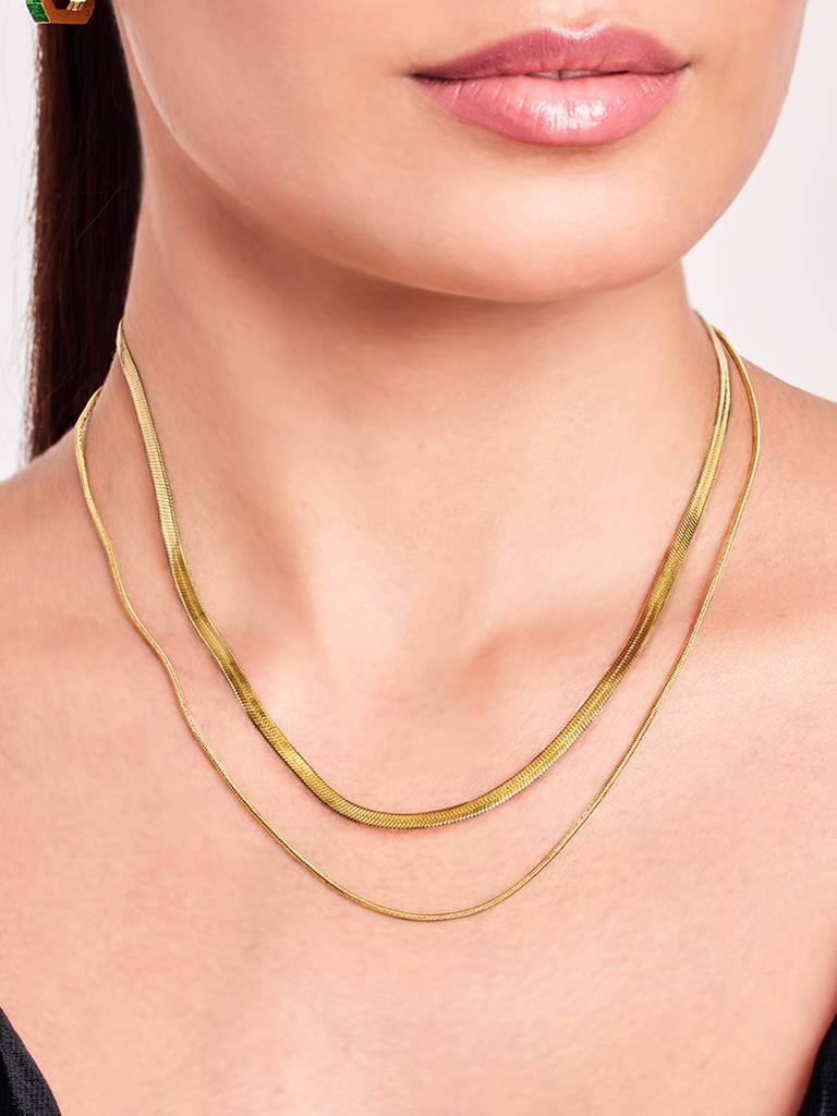 18K Gold Plated Golden Layer Necklace Stainless Steel Waterproof & Anti-Tarnish : N35SJSS0G