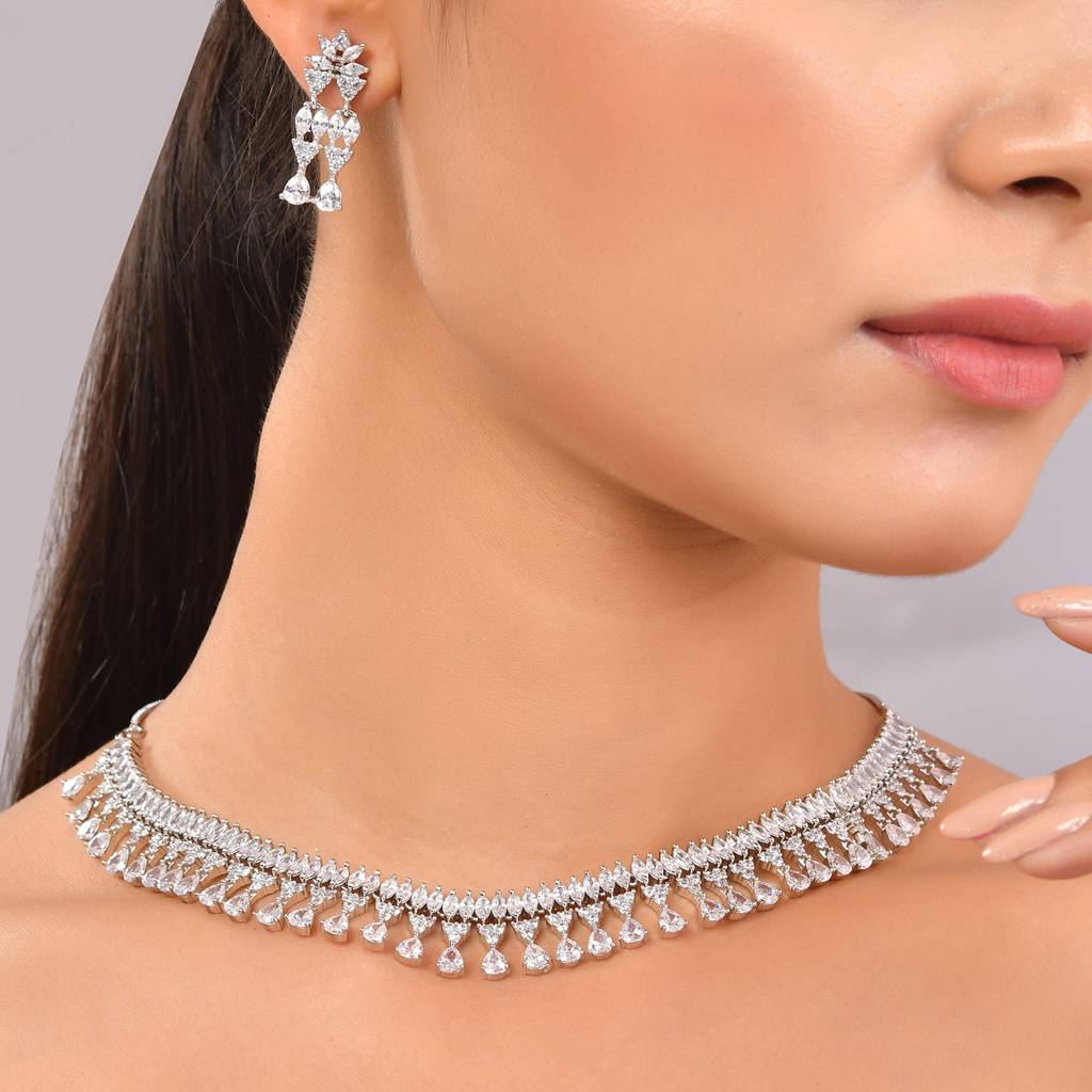 Sparkling Elegance Teardrop Treasure American Diamond Necklace : 8905124533880
