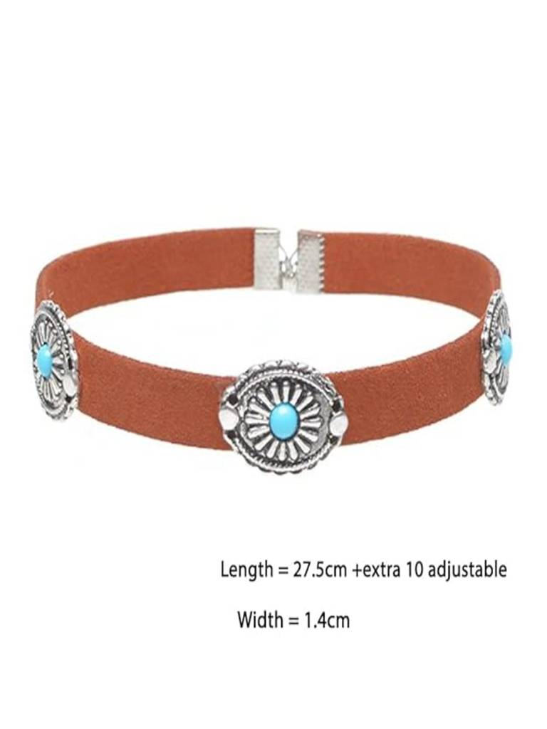 Retro Suede Oval Design Choker Necklace : ASX0421N106BR