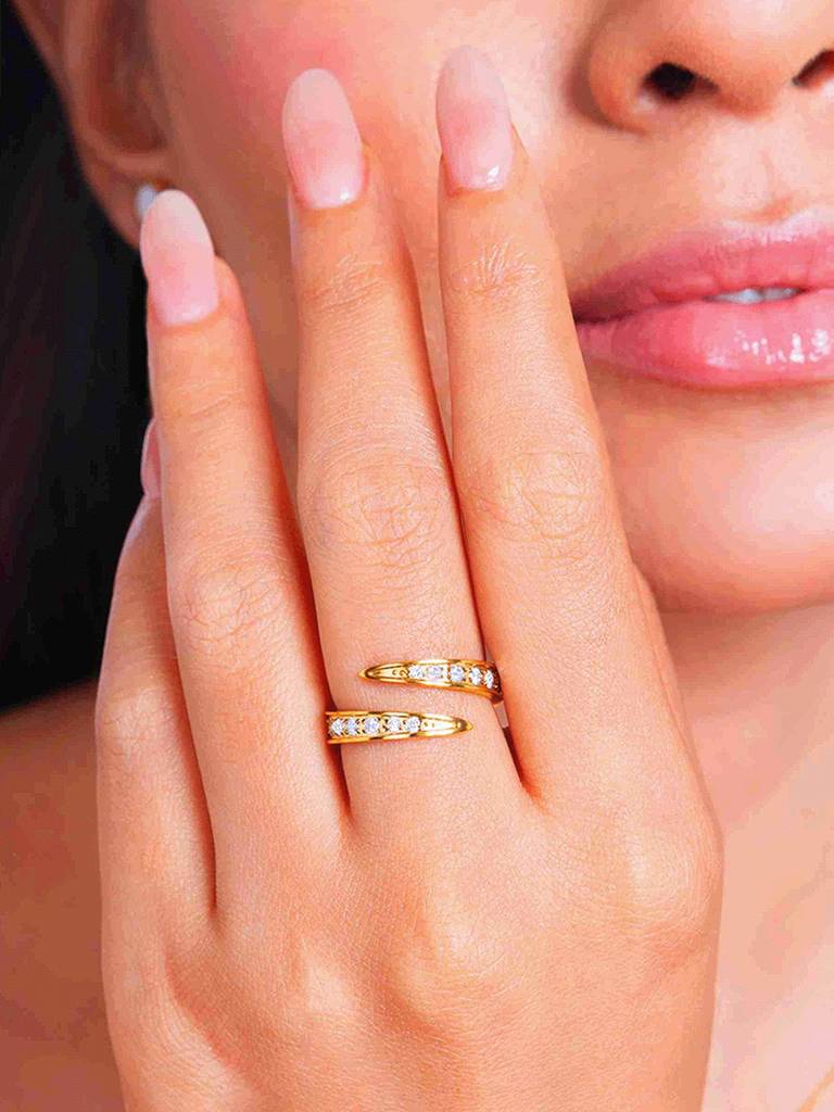 18K Gold Plated Open Grace Ring Stainless Steel Waterproof & Anti-Tarnish : R2ASSS7G