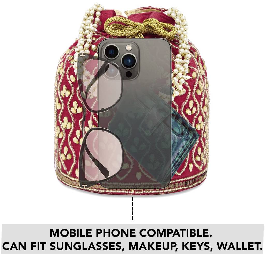 Embroidered Potli Bag For Women Handmade Ethnic Purse Evening Handbags Stylish Bridal Fashion Clutch Bag Gift For Girls : P88R