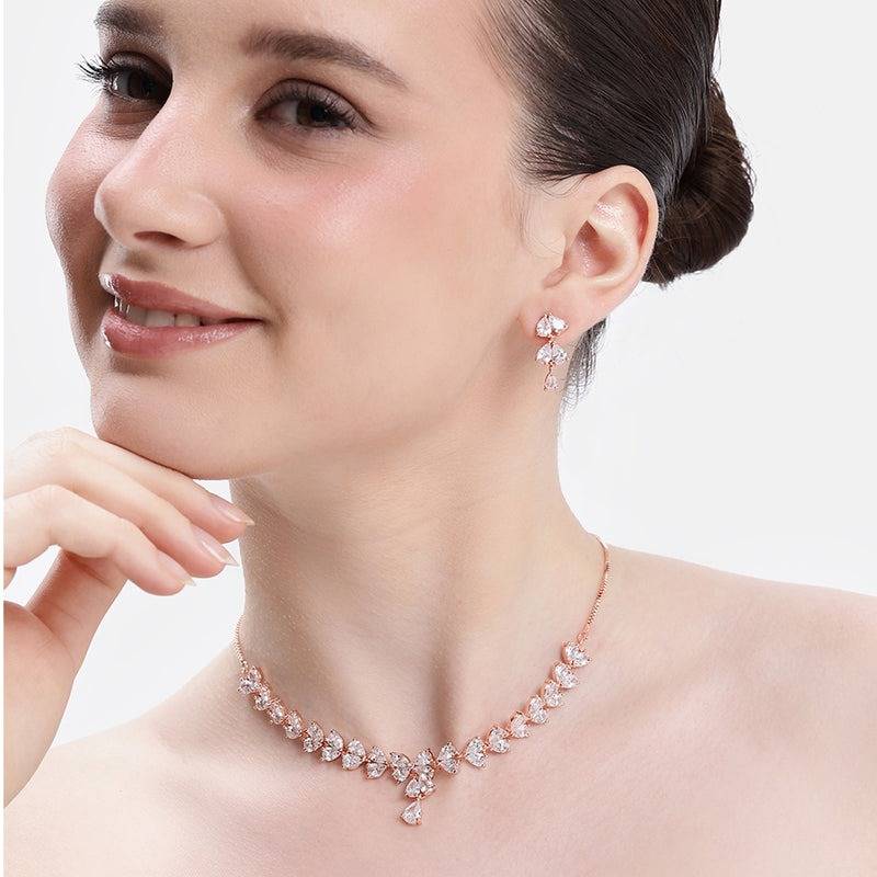 Sparkling Cz V-Shape Necklace Set For Women|Evening Wear & Parties : AD-900-RGWENKER