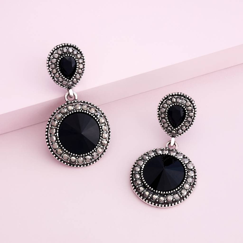 Black Oxidised - Plated Casual Wear Trendy Earring - 450863 : 450863