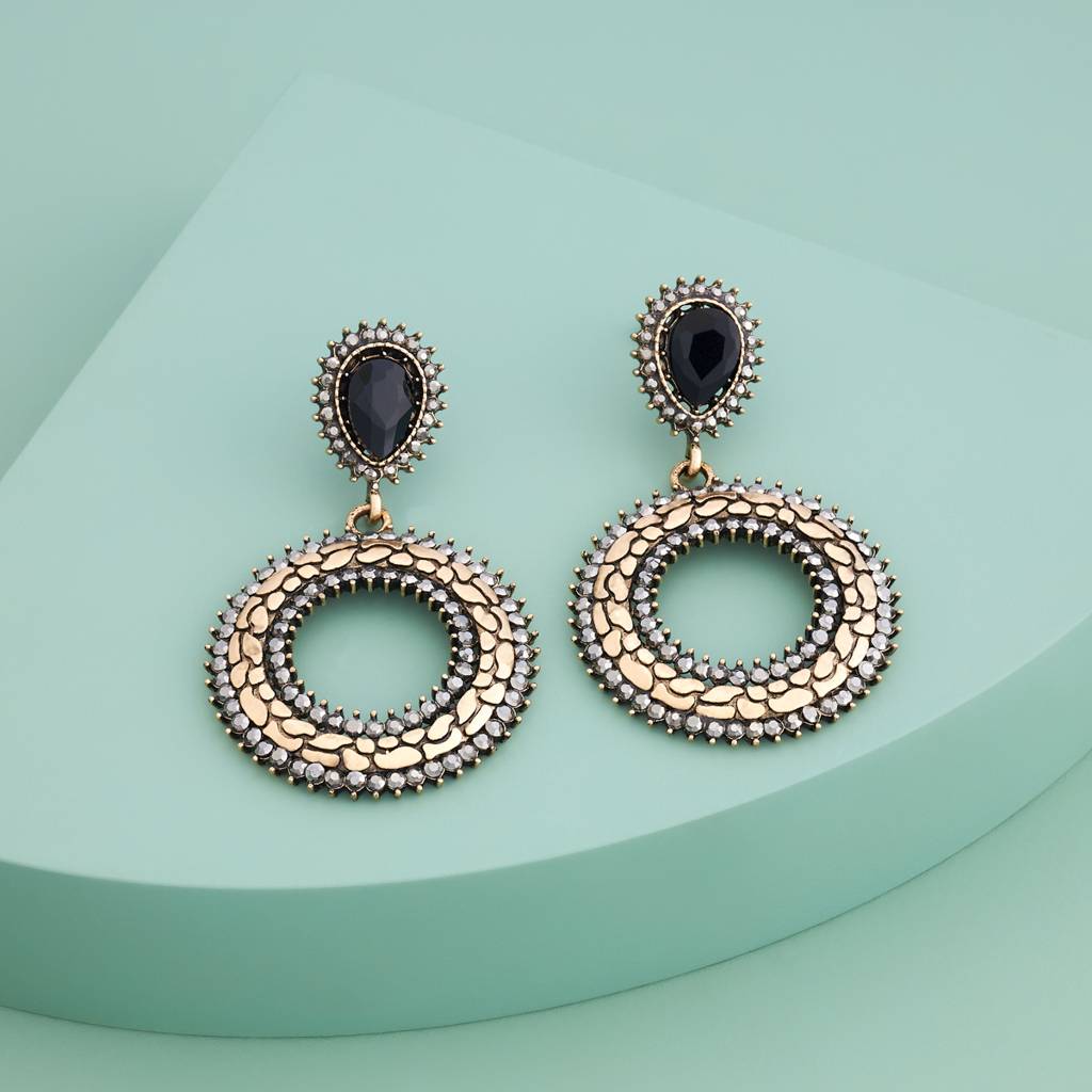 Black Oxidised - Plated Casual Wear Trendy Earring - 450552 : 450553