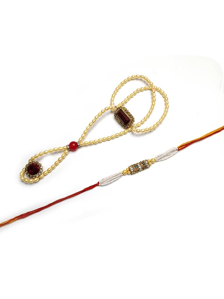 Premium Bhai Bhabhi Rakhi Set With Pearl Design – Rakhi For Brother & Bhabhi | Raksha Bandhan Gift – 2026 Collection : BBH341