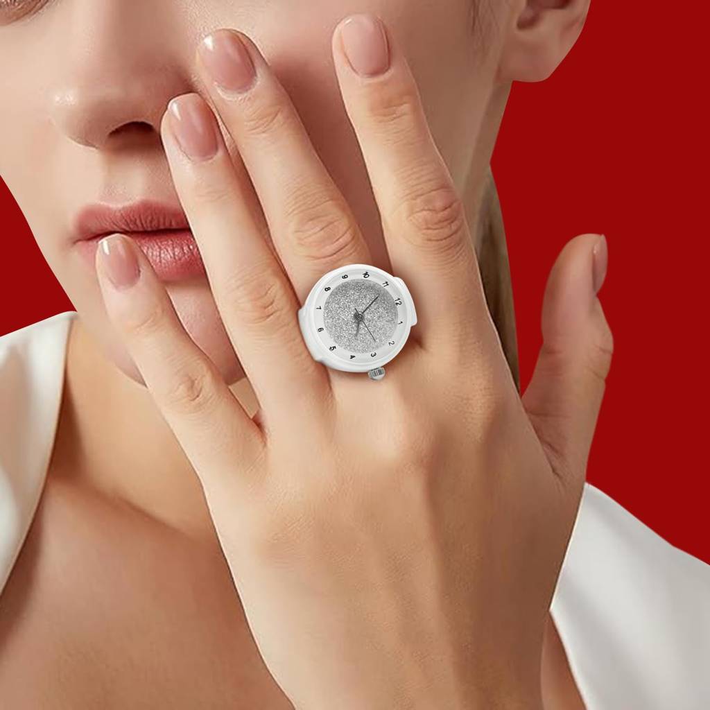 Stainless Steel White Analog Watch Style Strechable Finger Ring Fancy Jewellery Gift For Girls Women (Free Size) : PX9RW09W