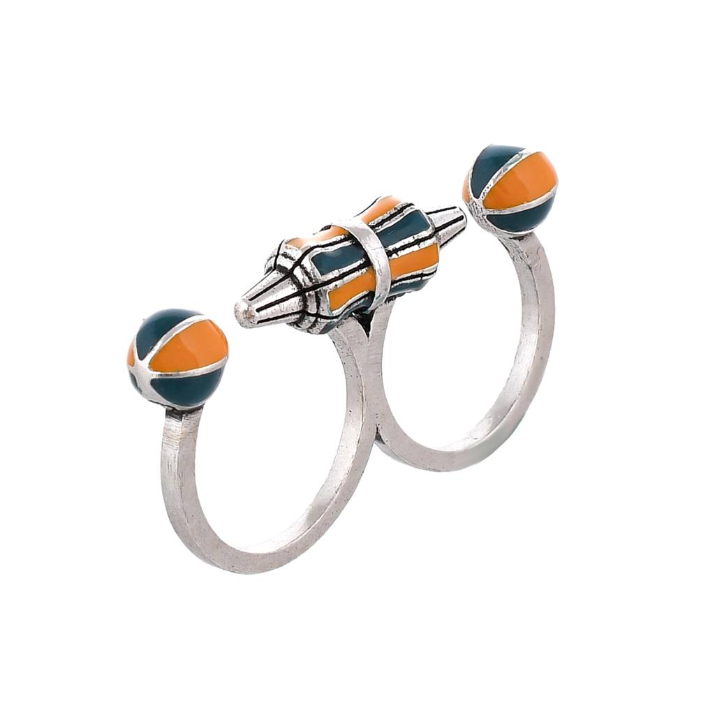 Zulu Zuri Enameled Two Finger Ring : 8905124513646