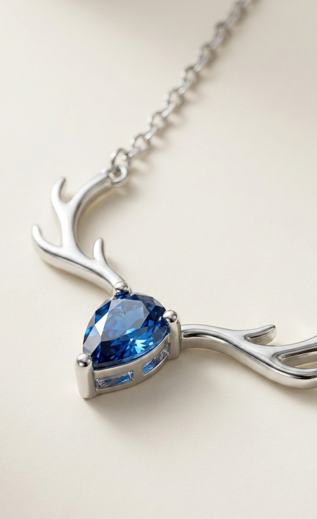 925  Sterling Silver Majestic Deer Antler Blue Stone Jewellery Pendant : SMK-W-N-005