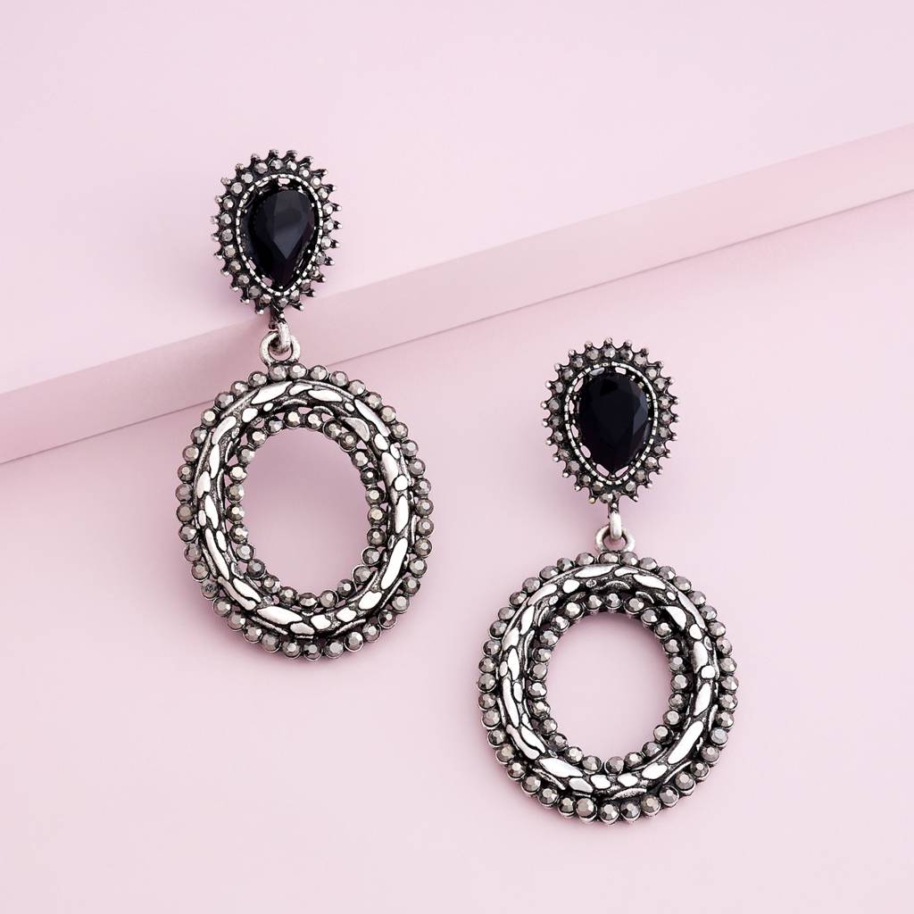 Black Oxidised - Plated Casual Wear Trendy Earring - 450673 : 450673