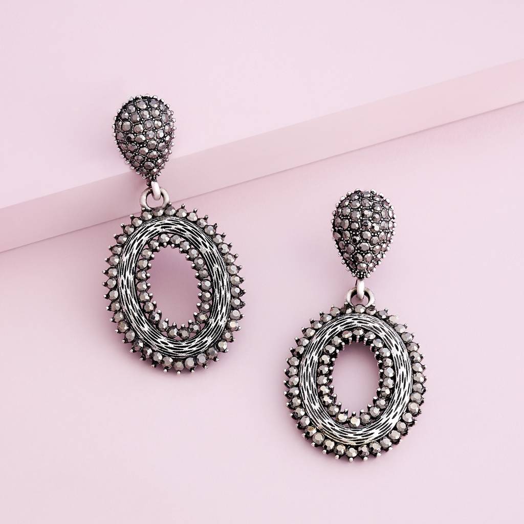 Grey Oxidised - Plated Casual Wear Trendy Earring - 450657 : 450657