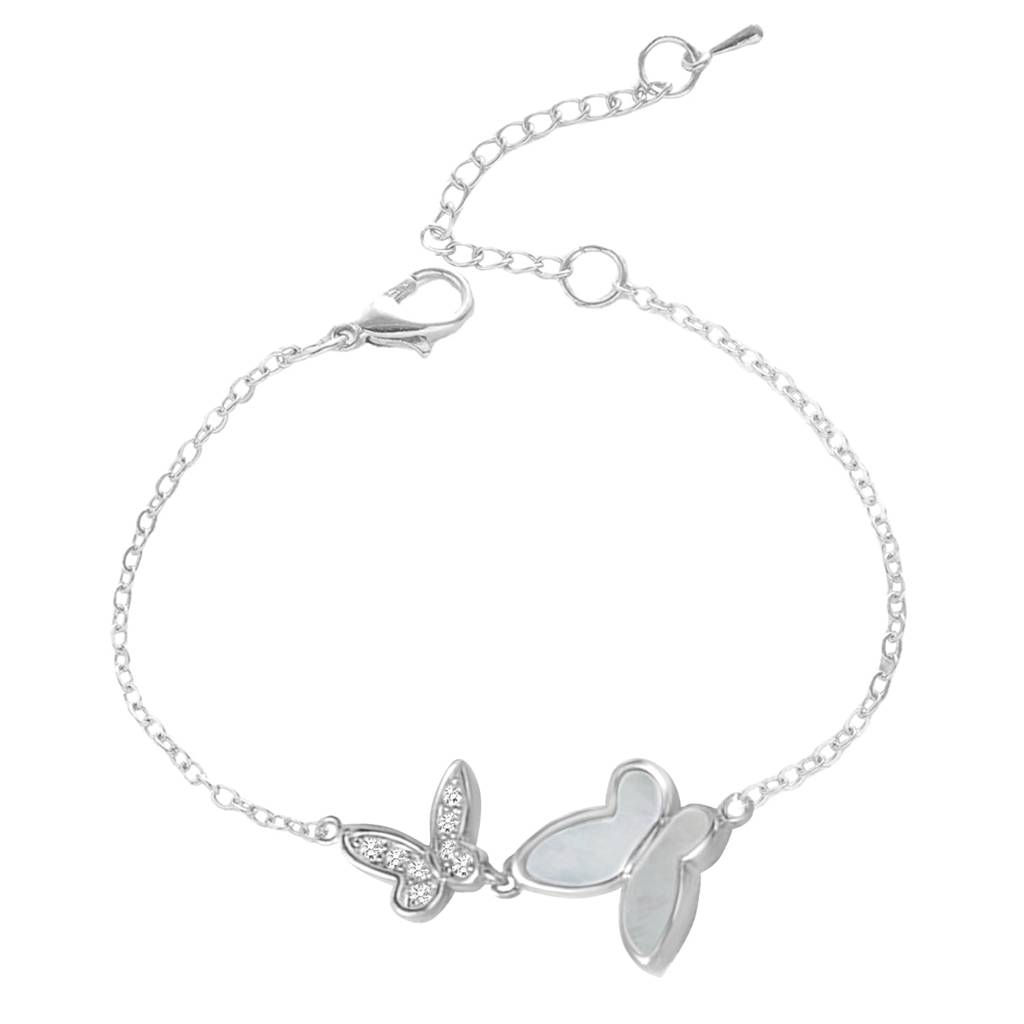 Plated Cubic Zirconia Studded Butterfly Style Adjustable Bracelet Fashion Jewellery For Women & Girls : PX8B116S