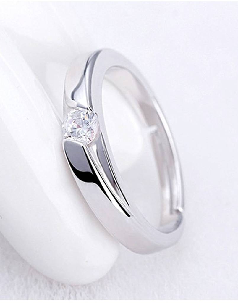 Silver Plated Classic Solitaire Couple Rings For Lovers Promise Engagement Wedding Band Valentine Jewellery Gift Set : PFCCR22
