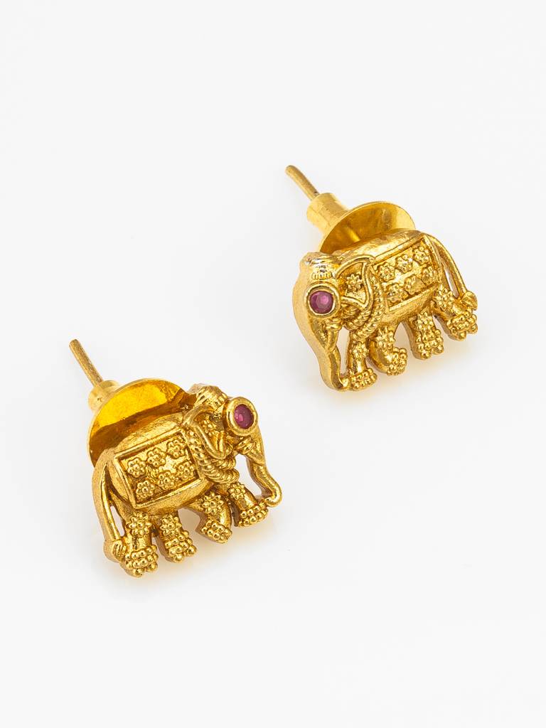 Antique Gold Elephant Motif Temple Necklace Set With Stud Earrings : NK4648