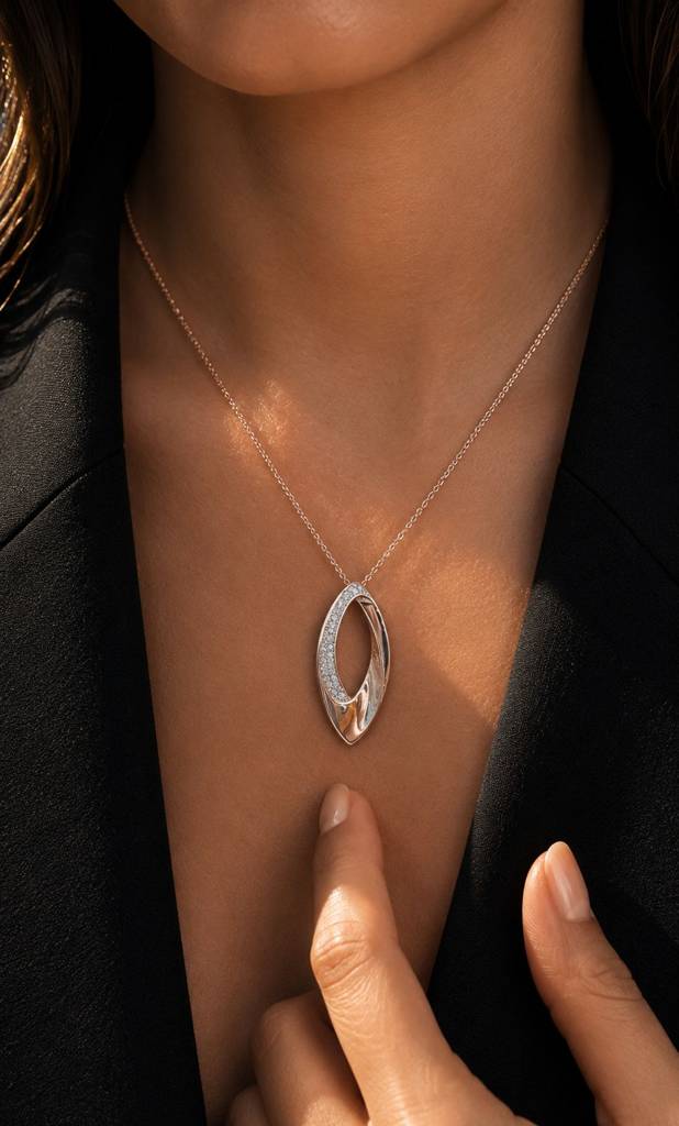 Premium Rose Gold Diamond Studded Chunky Celestine Pendant With Chain : TP5146_2