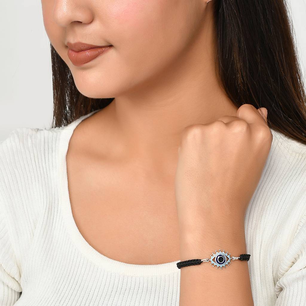 Evil Eye Black Silver Oxidized Bracelet. : 8905124479102