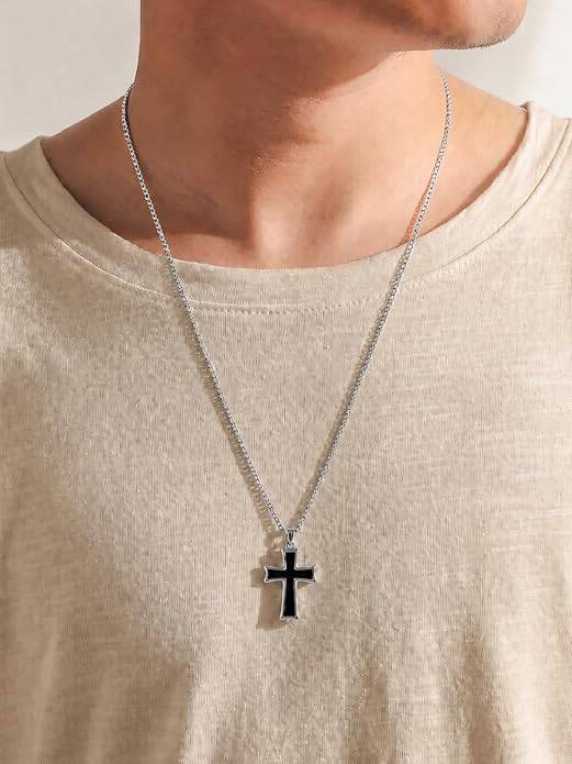 Fancy Cross Pendant Chain Necklace For Men & Women Silver Plated Minimalist Unisex Fashion Stylish Design Jewellery : PX9CH168SB