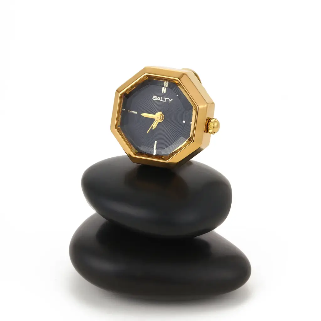 Octagon Golden Hour Watch Ring - For Women : WTR-S-0042-G-BK