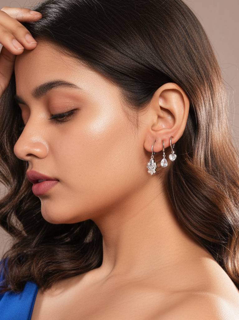 Snowfall Sparkle Earrings (Set Of 3) : Z-ZS-ER-303