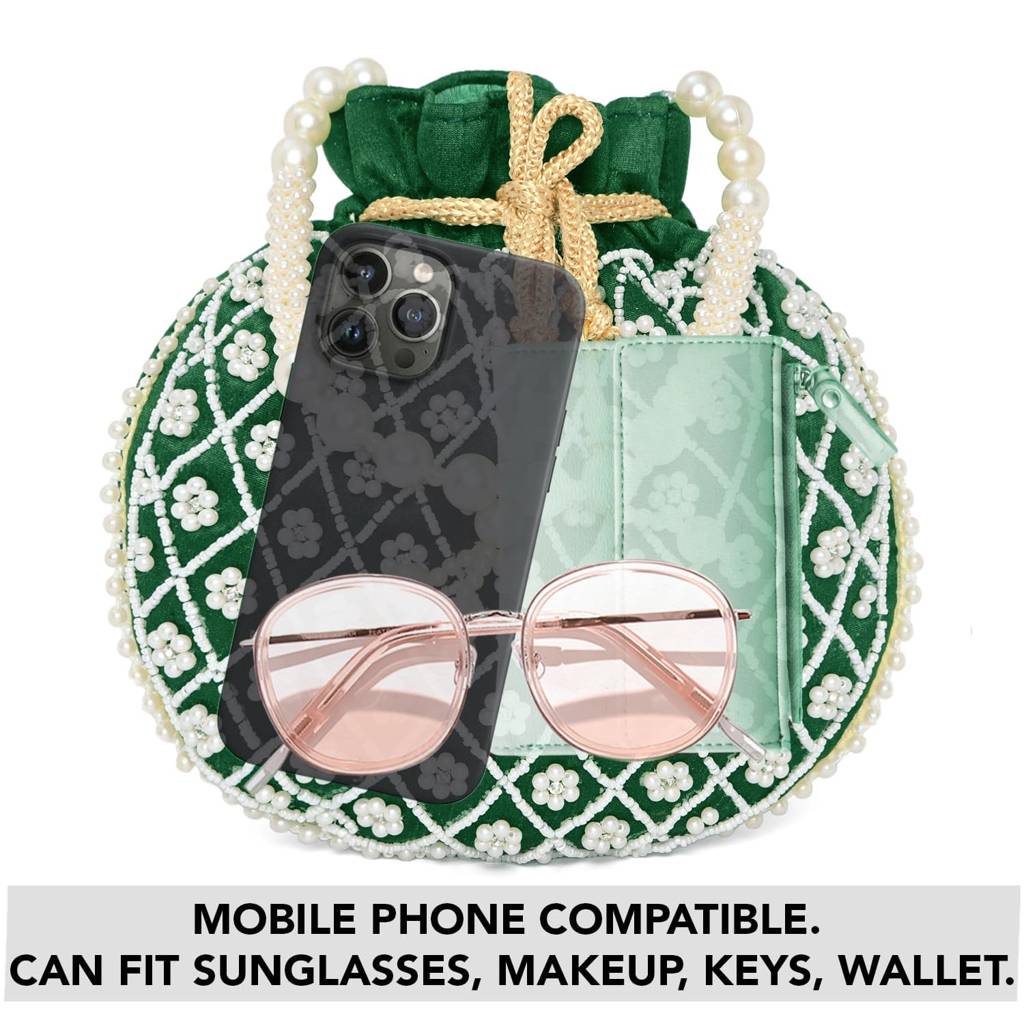 Potli Purses For Women Handmade Evening Handbag Stylish Bridal Fashion Wristlet Bag For Girls : P202DG