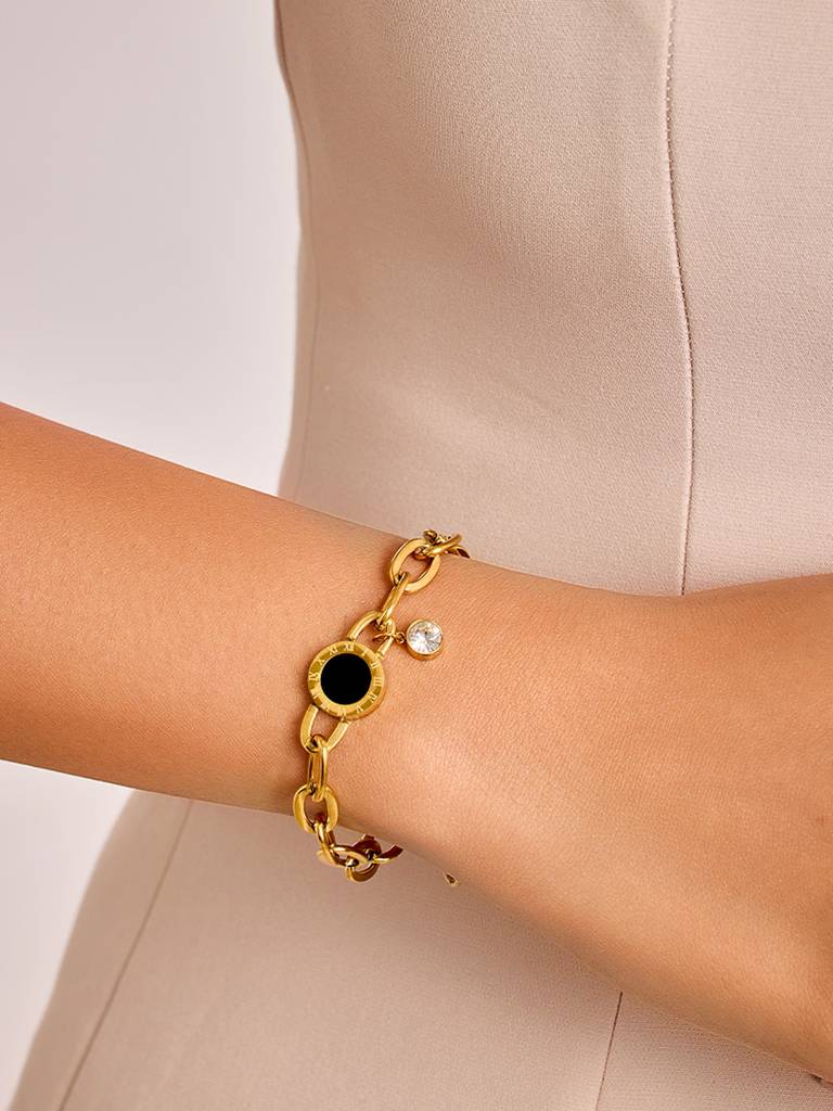 18K Gold Plated Midnight Charm Bracelet Stainless Steel Waterproof & Anti-Tarnish : B33SJSS0G