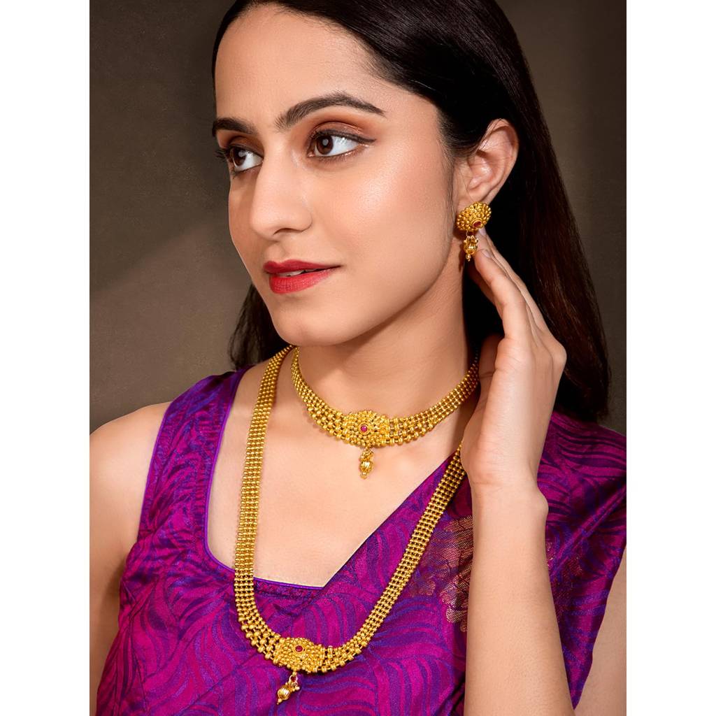 Combo Of Maharani Haar Bridal Set & Juda Pin Gifts For Women : PF04BR3398RP-PF04HJ02RG