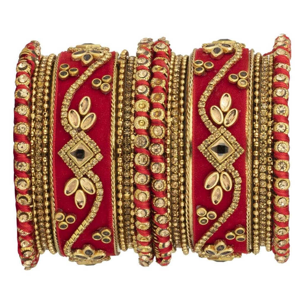Peora Handmade Velvet Silk Thread Bangle Chuda Set Indian Fashion Jewellery For Women : PF51B13R-6