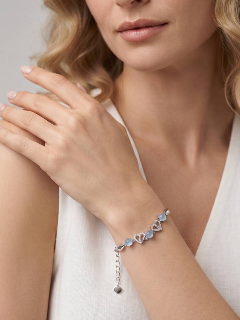925 Silver Azure Heartbeam Bracelet For Women : BR-82