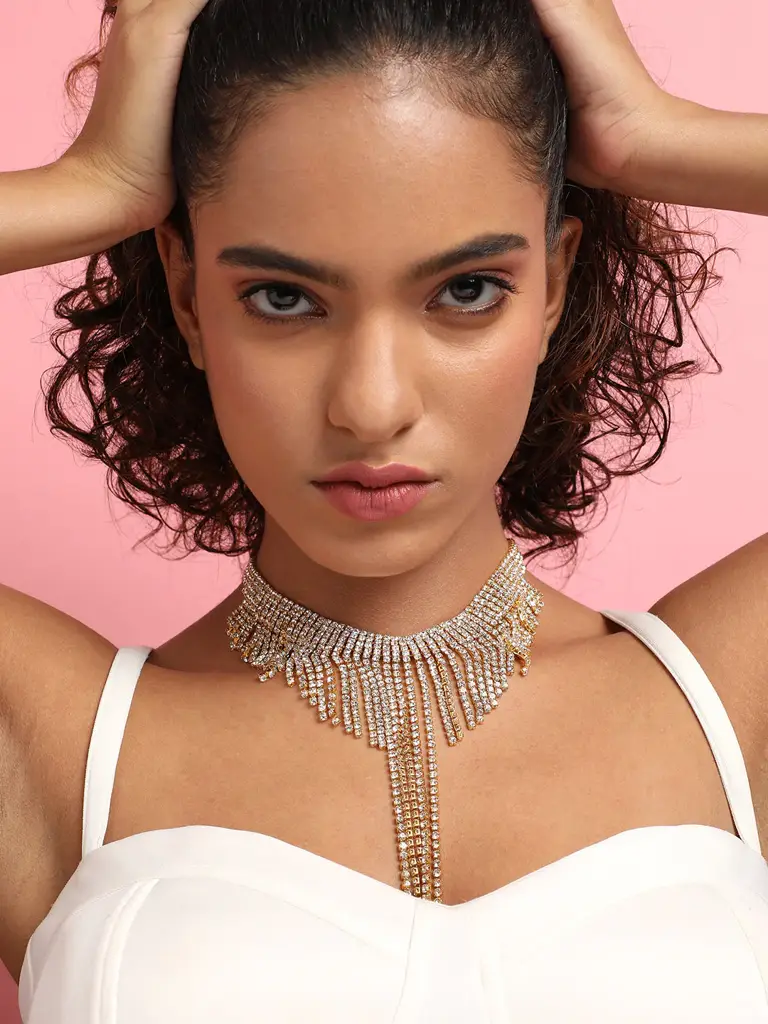 Briallen-Sohi Artificial Stones Gold Plated Necklace : SOHNCK3410