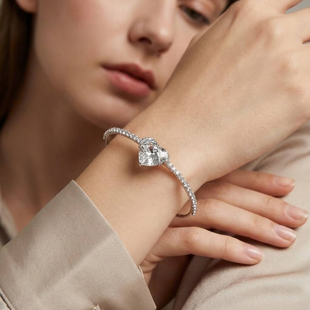 Crystal & Cubic Zirconia Studded Silver Plated Fancy Kada Bracelet Jewellery For Women & Girls : PX9B214RW