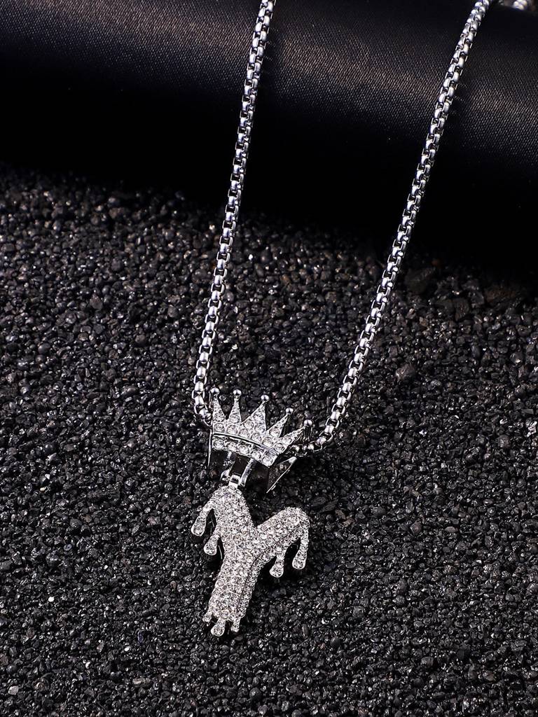 Men'S The Drip Alphabet Pendant Necklace - Metallic Silver : FANC1096-Y