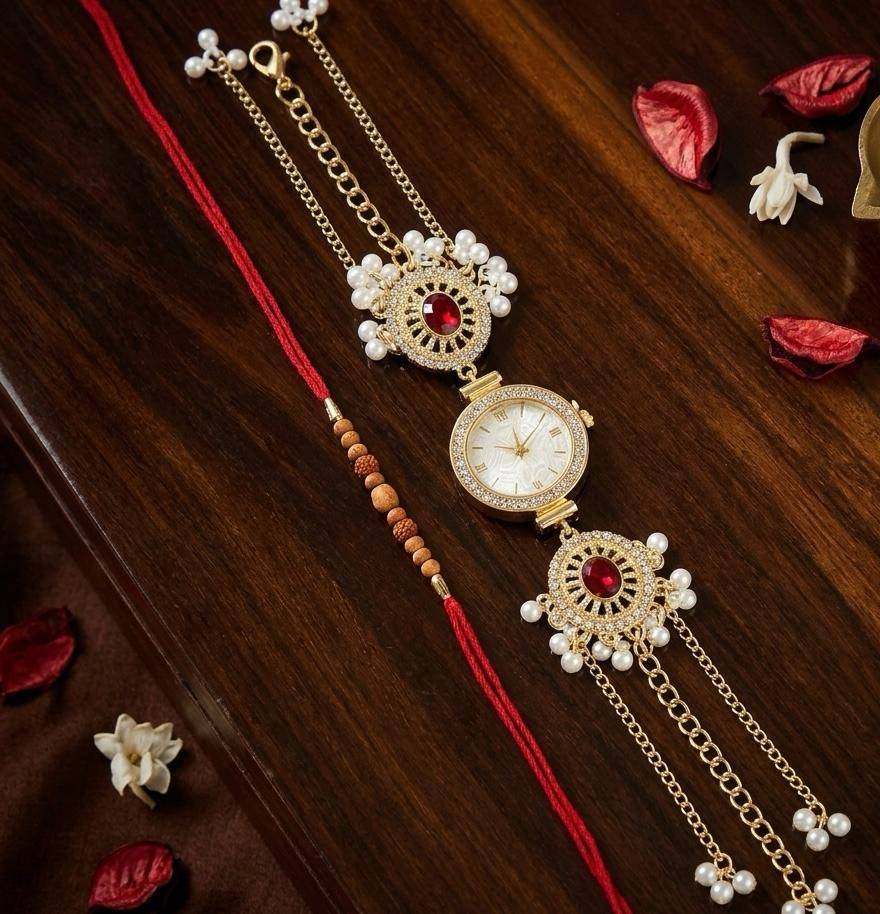 Elina - 18K Gold Plated, Anti Tarnish, Rakhi Gift Combo For Women : RAKHI02